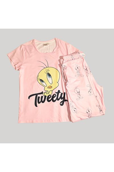 TWEETY WOMENS SHORT SLEEVE PAJAMA SETS , SILKY POLYESTER