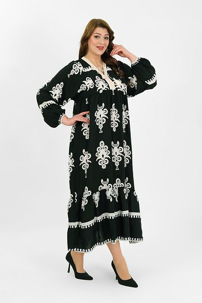 By Alba Collection Women's Black Cotton Viscose Large Size Dress