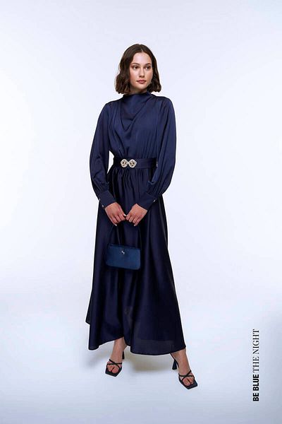 BE BLUE Σατέν φόρεμα Navy Blue Stone