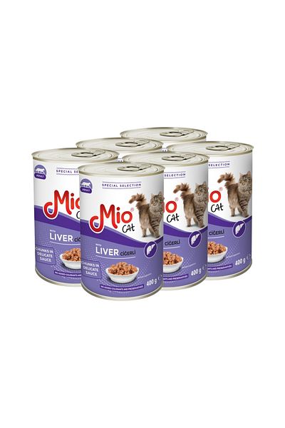 MİO Complete food for adult cats❤️, Mio Cat, Premium, with liver, pack of 6 cans 400g