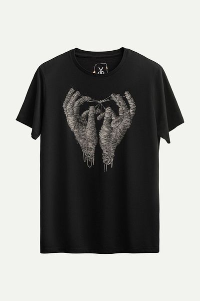 aynewmoda Tricou negru cu mânecă scurtă la modă de vară, „Mano Unus