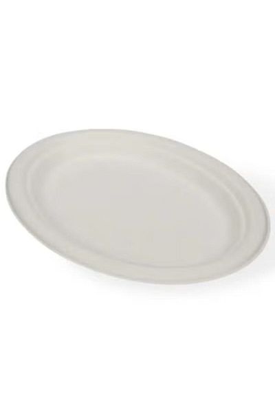 SKP Plastic Oval Sugarcane Dinner Plates (8 pieces).