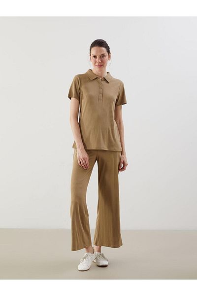 LC Waikiki Lcwaikiki Classic Khaki Women's Wide Leg Pants with Elastic Waist