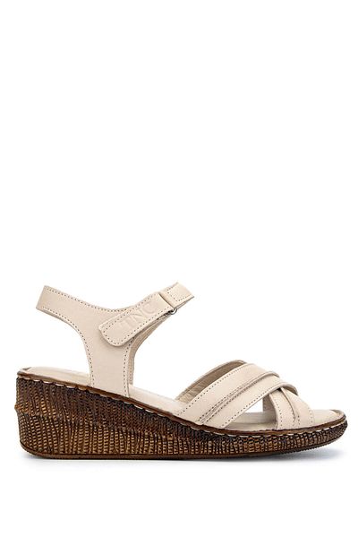 Tamer Tanca Women's Genuine Leather Beige Heeled Sandals