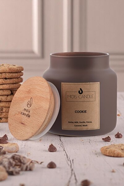 Mois Candle COOKIE KAVANOZ MUM - AHŞAP KAPAKLI KURABİYE KOKULU KAVANOZ MUM - ...