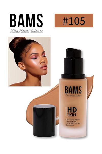 BAMS POP SKIN CULTURE BAMS HD Liquid Foundation | Full Coverage, Lightweight, Long-Lasting & Blendable (Shade 105)