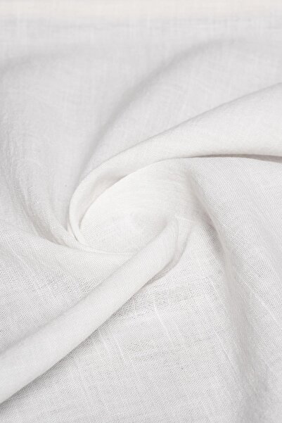 Kumaş Deposu Keten Görünümlü Polyester Beyaz Dokuma Kumaş