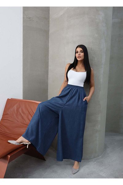 Hatun Atila Filament Linen Skirt Trousers 8826 Navy Blue