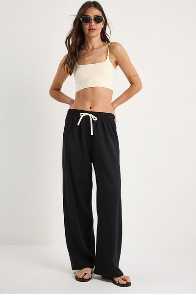 Bianco Lucci Women's Elastic Waist Tie High Waist Loose Casual Pants 3242 60281042