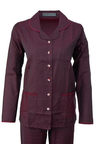 Oppland Set de pijamale model clasic elegant pentru femei, țesătură popelin premium 100% bumbac, model cu nasturi, cu buzunar