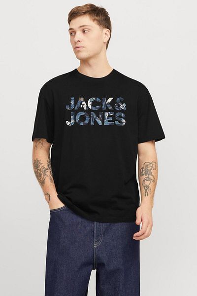 Jack & Jones Мъжка черна тениска с кръгло деколте Jack&jones с лого на Bryan Corp и О-образно деколте