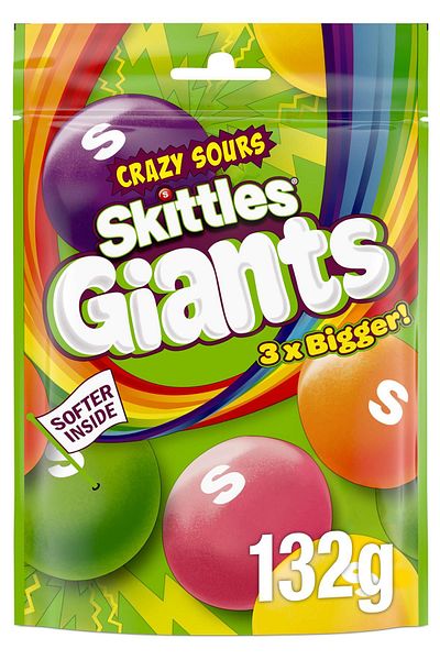 Skittles Giants Crazy Sours Sour Fruit Flavored Large Dragee Confectionery 132Gr