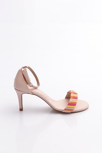 DGN 5315 Women's Ankle Lacing Colorful Stripe Heeled Shoes