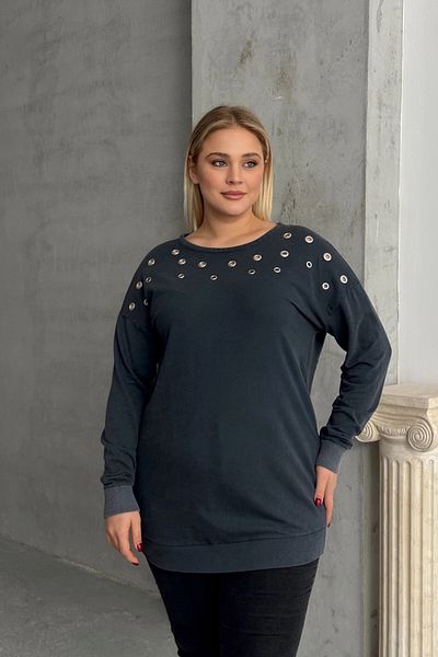 Stil Diva Hanorac cu mânecă lungă de mărime mare, cu ochiuri și decupaj la spate 303870