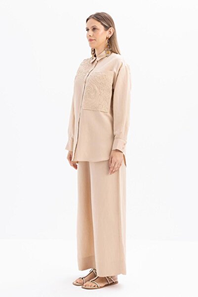 ALLDAY Women's Embroidery Detailed Linen Trouser Suit