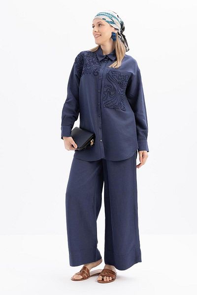 ALLDAY Costum de damă cu pantaloni de in broderie