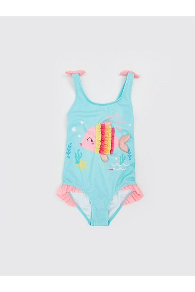 LC Waikiki Costum de baie pentru fete cu imprimeu LCW Kids cu decolteu în U (S5)