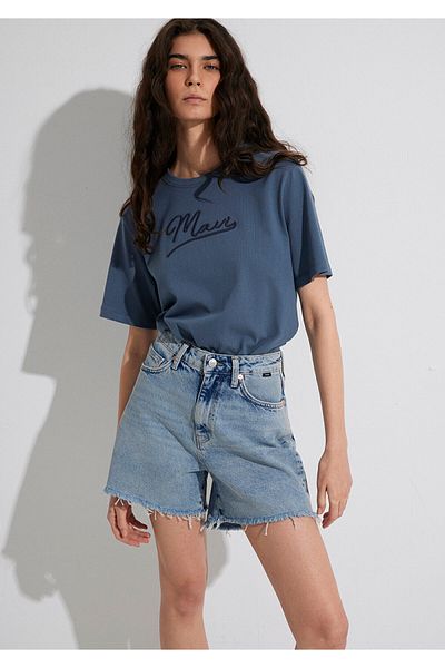 Mavi Anthrazitfarbenes T-Shirt mit Jeans-Print, reguläre Passform 1612421 -80932