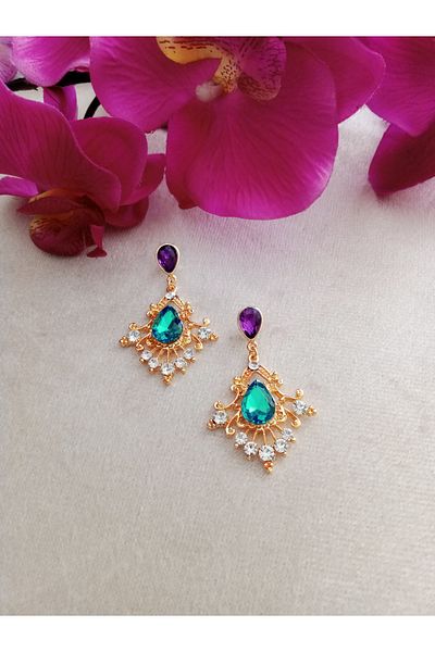 Pervin Ablacım Handmade Turquoise ,Purple Stone Gold Dangle Earrings