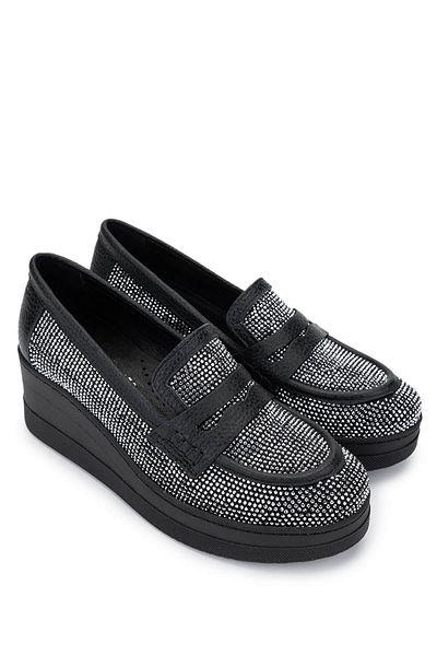 Tamer Tanca Women's Genuine Leather White Stone Loafer Shoes
