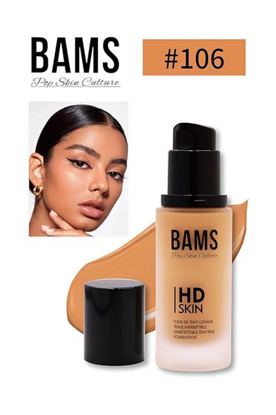 BAMS POP SKIN CULTURE BAMS HD Liquid Foundation | Full Coverage, Lightweight, Long-Lasting & Blendable Formula (Shade 106)