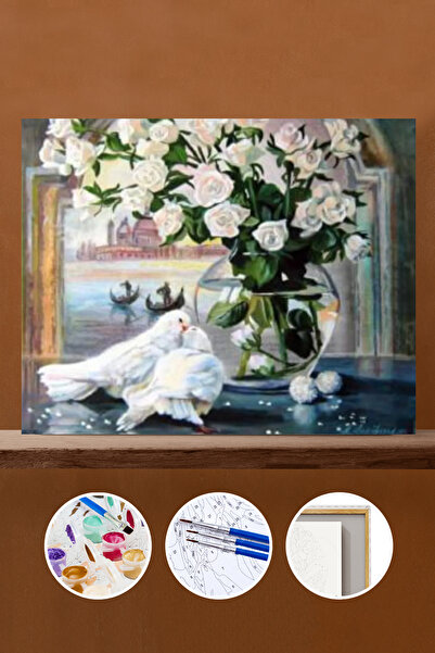 kendinyaphobi Sayılarla Boyama Seti Çerçeveli Kasnaklı Güvercinin Aşkı  40 x ...