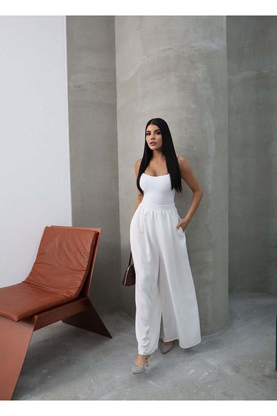 Hatun Atila Παντελόνι με Λινό Φούστα 8826 Λευκό