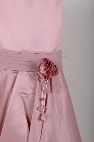 incity Kız Çocuk Bisiklet Yaka Kolsuz Arkadan Fermuarlı Toz Pembe Abiye Elbise