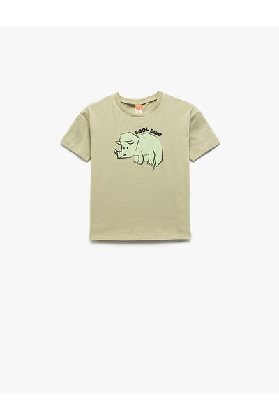 Koton Crew Neck Short Sleeve Cotton Dinosaur Print T-Shirt