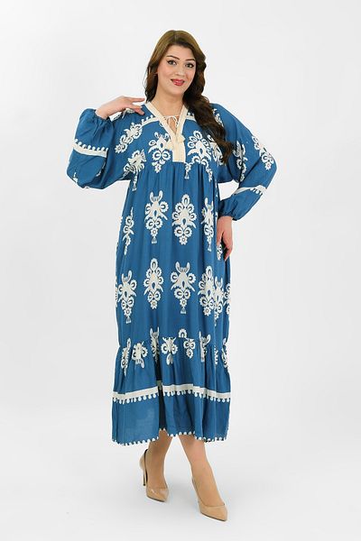 By Alba Collection Women's Indigo Cotton Viscose Large Size Dress