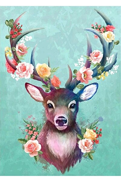 zola Goblen mozaic cu diamante, Cerb cu flori, 30x40 cm