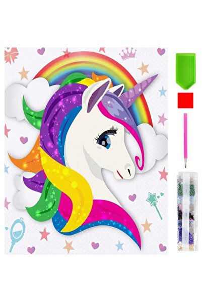 zola Diamond mosaic tapestry, unicorn and rainbow pattern, 15 x 20 cm