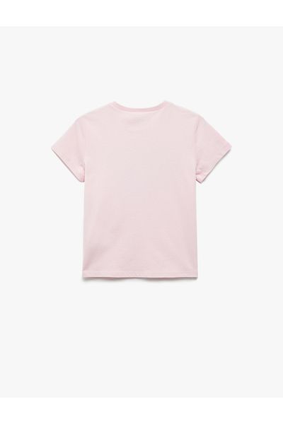 Koton Cotton Heart Pattern Sequin Sequined Short Sleeve Crew Neck T-Shirt