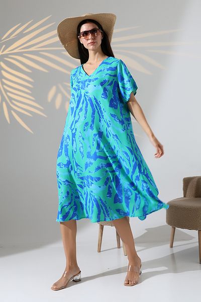 LİKAPA Likapa Summer Large Size Viscose V-Neck Short Sleeve Dress 2688