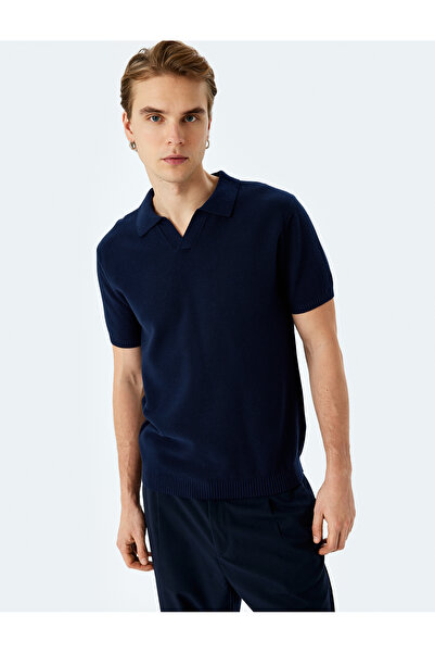 Koton Cotton V Polo Neck Short Sleeve Knitwear T-Shirt