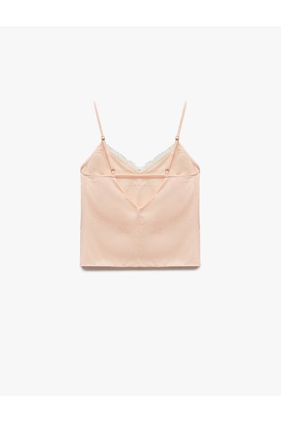 Koton Lace Detailed V-Neck Satin Thin Strap Pajama Top