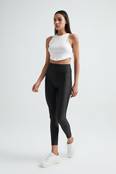 Weweus Siyah Parlak Kadın Tayt