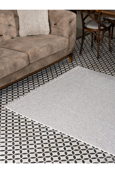 Viviana Home Azura Iskandinav Salon Halısı Mutfak Halısı Yolluk Bukle Dokuma Toz Vermez Halı Krem Beyaz Azr-05