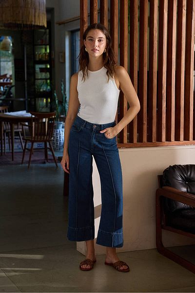 BE BLUE Dark Blue Ribbed Jean Trousers