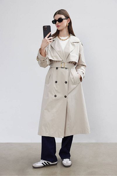 BE BLUE Stone Trench Coat with Double WindbReakeR