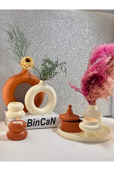 BLANJ Bohem 2'li halka 2'li mumluk büyük-küçük gökkusağı tabağı yuvarlak tepsi pampas vazo 10 parça