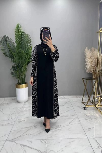 ModaMinar Women's Crystal Combed Cotton Fabric Dress with Patterned Stones on the Sides