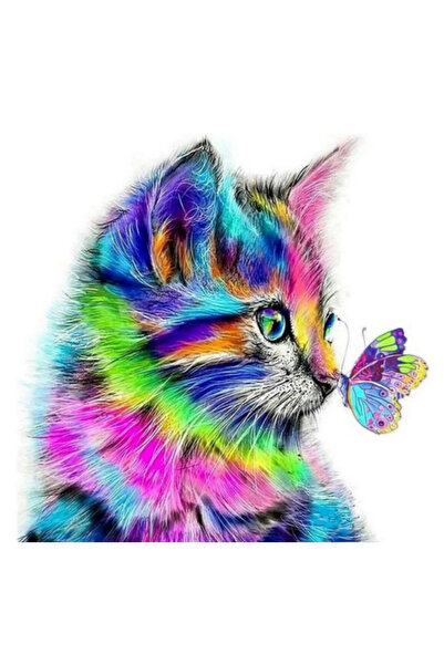 zola Diamond mosaic tapestry, multicolor cat and butterfly pattern, accessories included, 15 x 20 cm