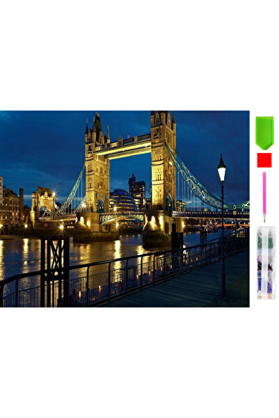 zola Diamond mosaic tapestry, Tower Bridge at night, 30 x 40 cm