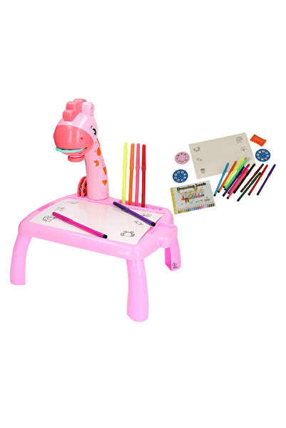 zola Children's drawing table with giraffe projector, 3 discs with patterns, markers, sponge, 31x35x24 cm