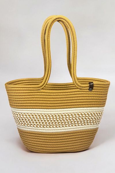 MaVaux Palmira Natural Straw Medium Stripe Detailed Hand & Shoulder Bag, Stylish and Lightweight Summer Combos Favorite