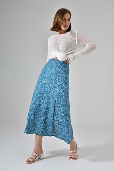 Saade Petrol Colored Slit Woven Skirt