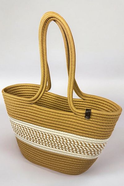 MaVaux Palmira Natural Straw Medium Stripe Detailed Hand & Shoulder Bag, Stylish and Lightweight Summer Combos Favorite