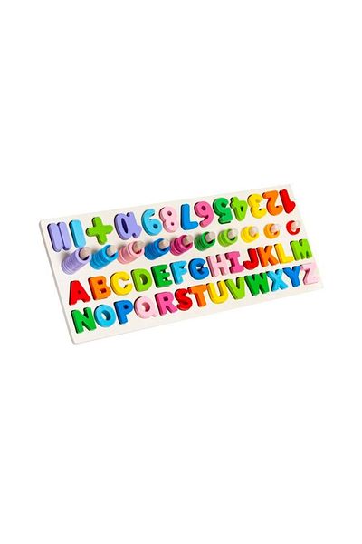 zola 3 in 1 wooden game, logarithmic, letters and numbers, with stacking pieces, rainbow colors