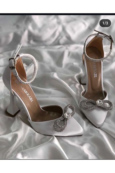 Hg Ayakkabı Irına White Satin Stone Bow Stiletto